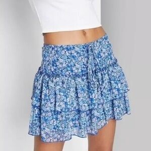 Wild Fable Blue Floral Ruffle Skirt